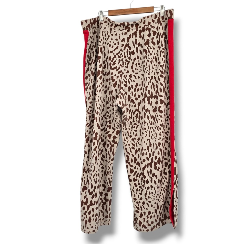 Grayson Threads Womens Leopard Print Wide Leg Sweatpants Red Stripe Side Slit 2X